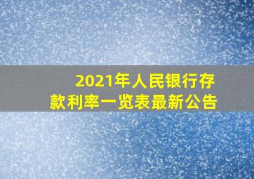 2021年人民银行存款利率一览表最新公告