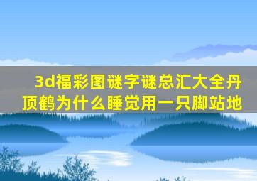 3d福彩图谜字谜总汇大全丹顶鹤为什么睡觉用一只脚站地