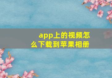 app上的视频怎么下载到苹果相册