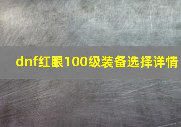 dnf红眼100级装备选择详情