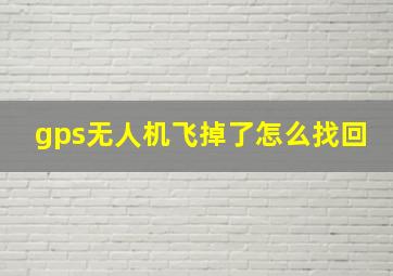 gps无人机飞掉了怎么找回