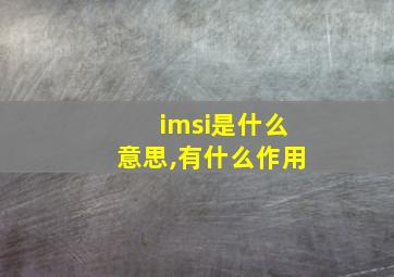 imsi是什么意思,有什么作用