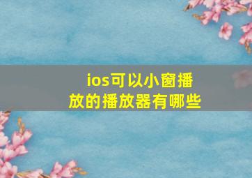 ios可以小窗播放的播放器有哪些