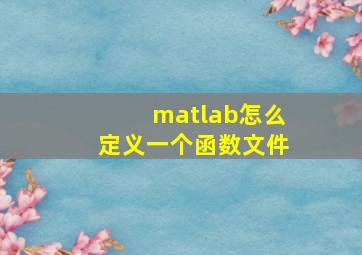 matlab怎么定义一个函数文件