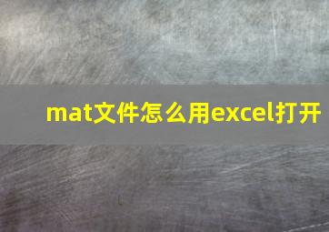 mat文件怎么用excel打开