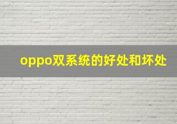 oppo双系统的好处和坏处