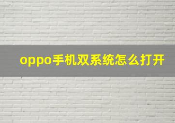 oppo手机双系统怎么打开