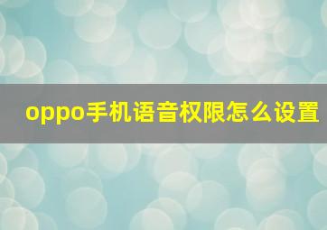 oppo手机语音权限怎么设置