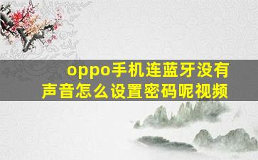 oppo手机连蓝牙没有声音怎么设置密码呢视频