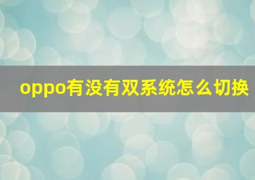 oppo有没有双系统怎么切换