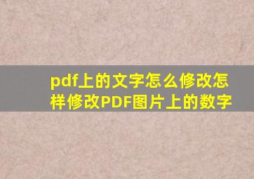 pdf上的文字怎么修改怎样修改PDF图片上的数字