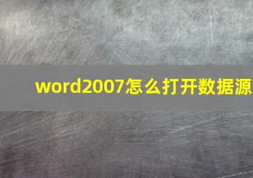 word2007怎么打开数据源