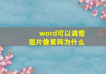 word可以调整图片像素吗为什么