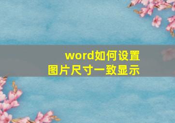 word如何设置图片尺寸一致显示