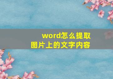 word怎么提取图片上的文字内容