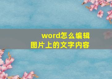 word怎么编辑图片上的文字内容