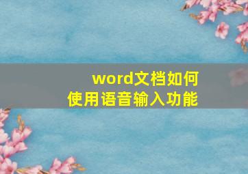 word文档如何使用语音输入功能