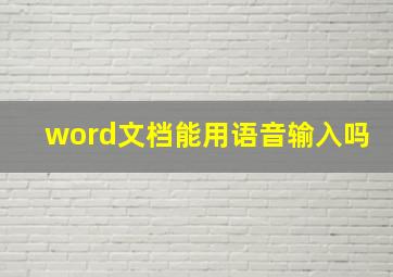 word文档能用语音输入吗