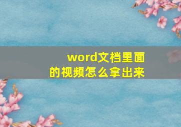 word文档里面的视频怎么拿出来