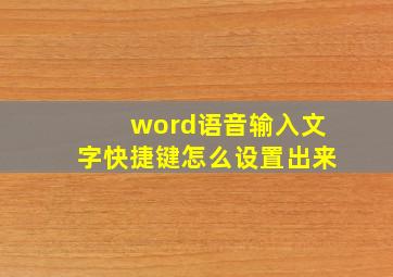 word语音输入文字快捷键怎么设置出来