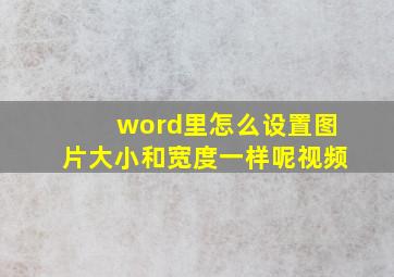 word里怎么设置图片大小和宽度一样呢视频