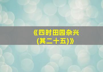 《四时田园杂兴(其二十五)》