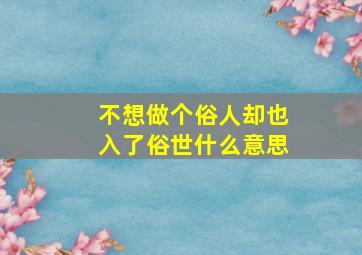 不想做个俗人却也入了俗世什么意思