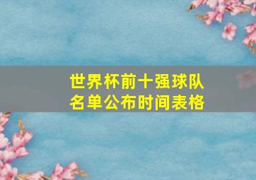 世界杯前十强球队名单公布时间表格