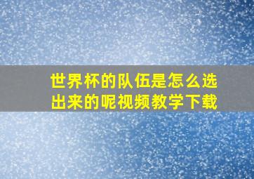 世界杯的队伍是怎么选出来的呢视频教学下载