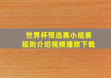 世界杯预选赛小组赛规则介绍视频播放下载