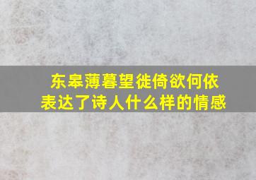 东皋薄暮望徙倚欲何依表达了诗人什么样的情感