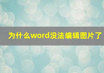 为什么word没法编辑图片了