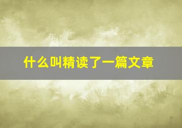 什么叫精读了一篇文章