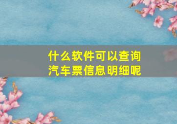 什么软件可以查询汽车票信息明细呢