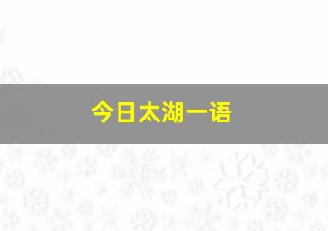 今日太湖一语