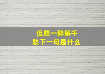 但愿一醉解千愁下一句是什么