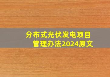 分布式光伏发电项目管理办法2024原文