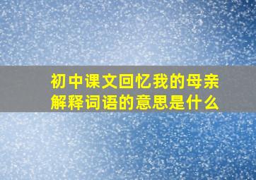 初中课文回忆我的母亲解释词语的意思是什么