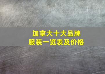 加拿大十大品牌服装一览表及价格