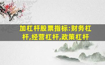 加杠杆股票指标:财务杠杆,经营杠杆,政策杠杆