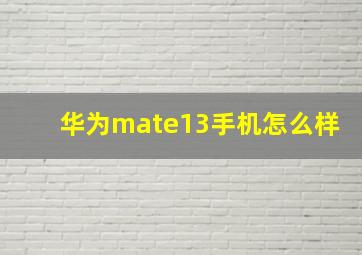 华为mate13手机怎么样