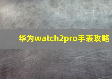 华为watch2pro手表攻略