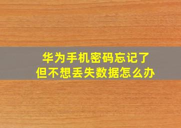 华为手机密码忘记了但不想丢失数据怎么办