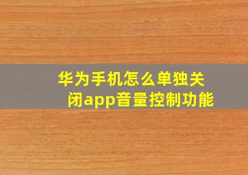 华为手机怎么单独关闭app音量控制功能