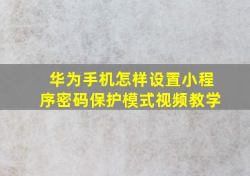 华为手机怎样设置小程序密码保护模式视频教学