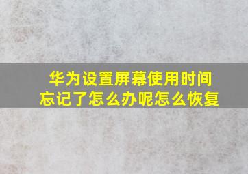 华为设置屏幕使用时间忘记了怎么办呢怎么恢复