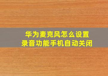 华为麦克风怎么设置录音功能手机自动关闭