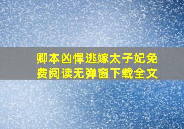 卿本凶悍逃嫁太子妃免费阅读无弹窗下载全文