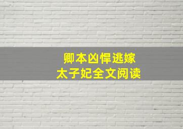 卿本凶悍逃嫁太子妃全文阅读