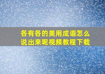 各有各的美用成语怎么说出来呢视频教程下载